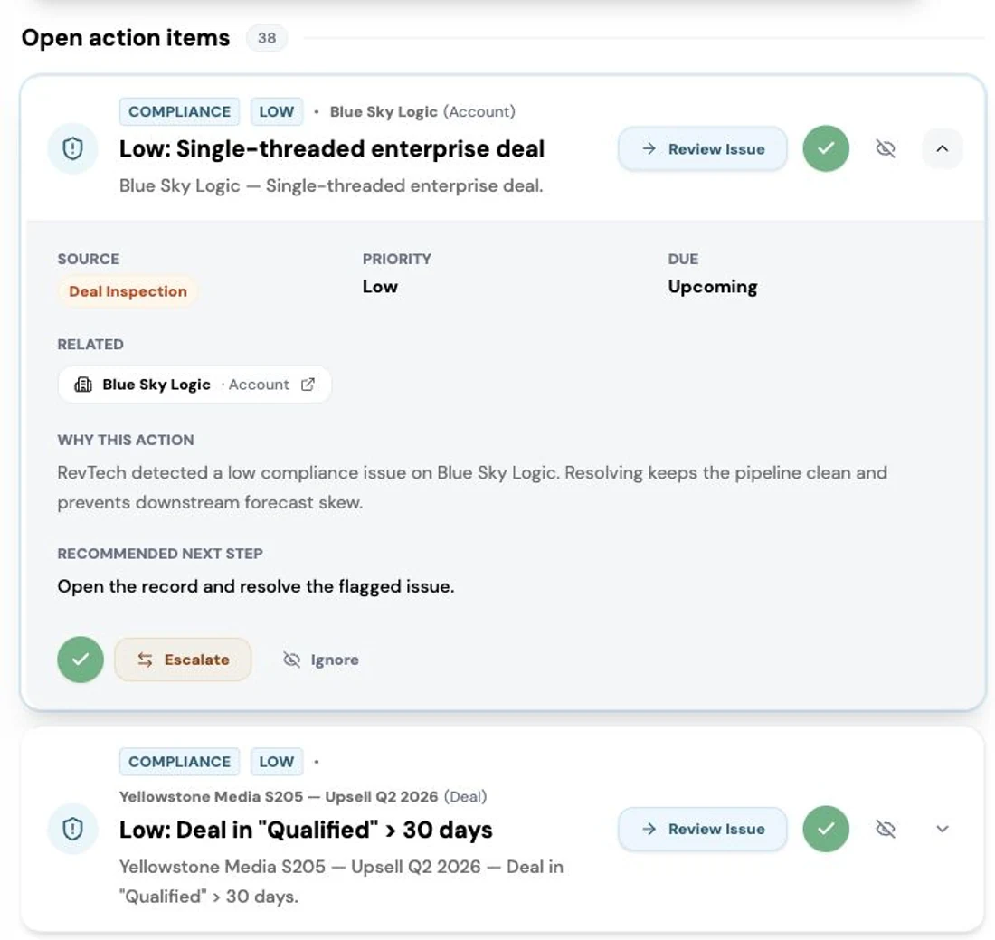 Approval routing in RevTech: who reviews a change before it is written back to the CRM.