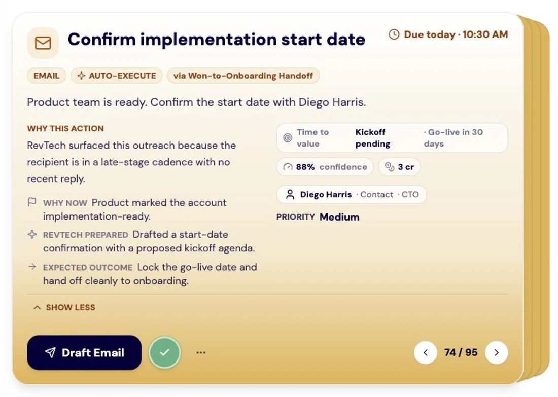 A customer response drafted by RevTech, with the reason it was prepared.